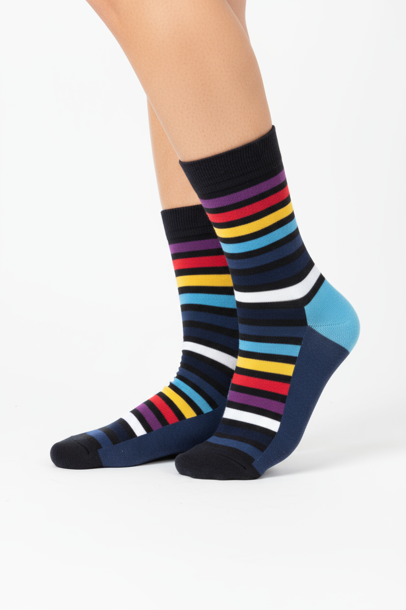 Pulse Stripe vibrant striped crew socks by ModSoles with energetic color blocking for a bold everyday look