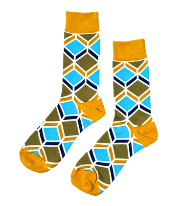 Sandstone Mosaic socks by Modsoles with earthy tones and geometric designs