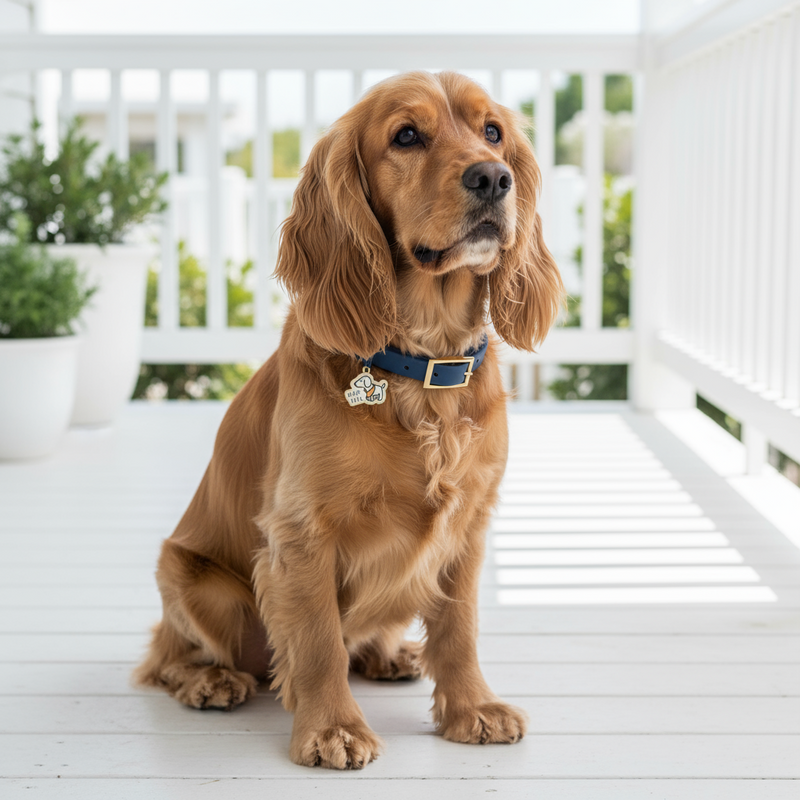 Wag + Tail Sapphire Waterproof PVC dog collar on white background showing clasp and material
