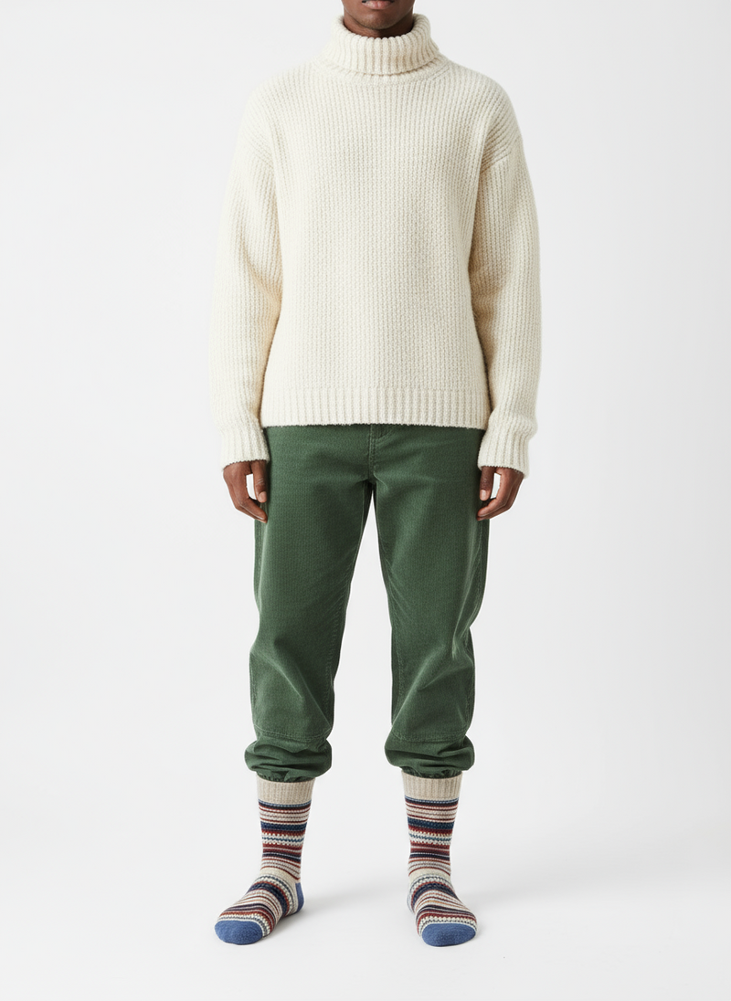 Sierra Loom wool-blend knit socks with cool blue and earthy red pattern by ModSoles