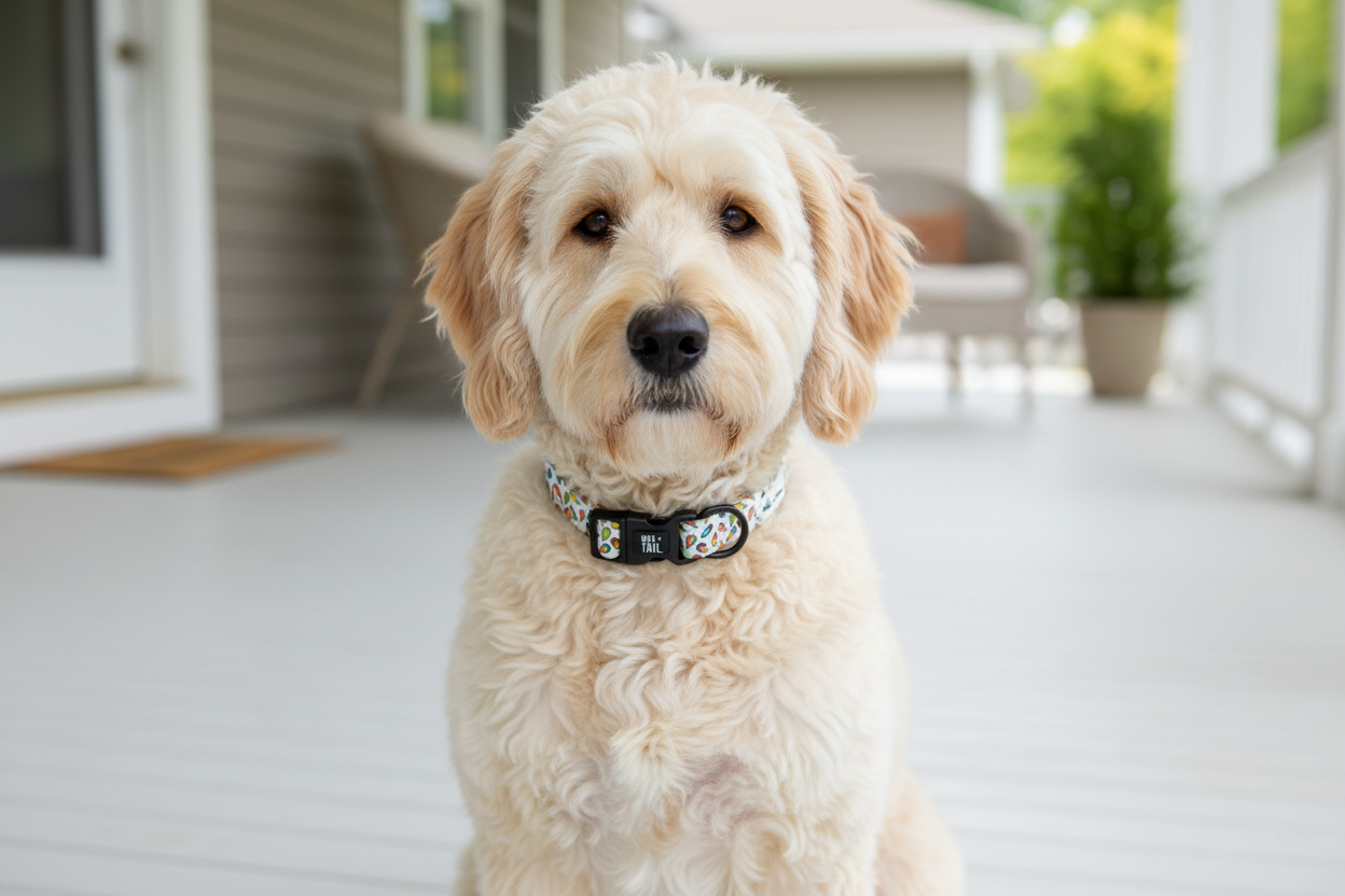 Wag + Tail Sweet Scoops dog collar showing ice cream-themed pattern and buckle detail