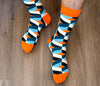 Modsoles Tangerine Mosaic socks for a trendy look with orange mosaic patterns