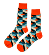 Tangerine Mosaic socks by Modsoles featuring vibrant orange geometric patterns