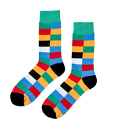 Urban Mosaic multicolor unisex cotton crew socks from ModSoles featuring an artistic geometric design for bold everyday styling