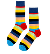 Vibrant Medley fashion socks featuring dynamic contrast stripes and vivid tones