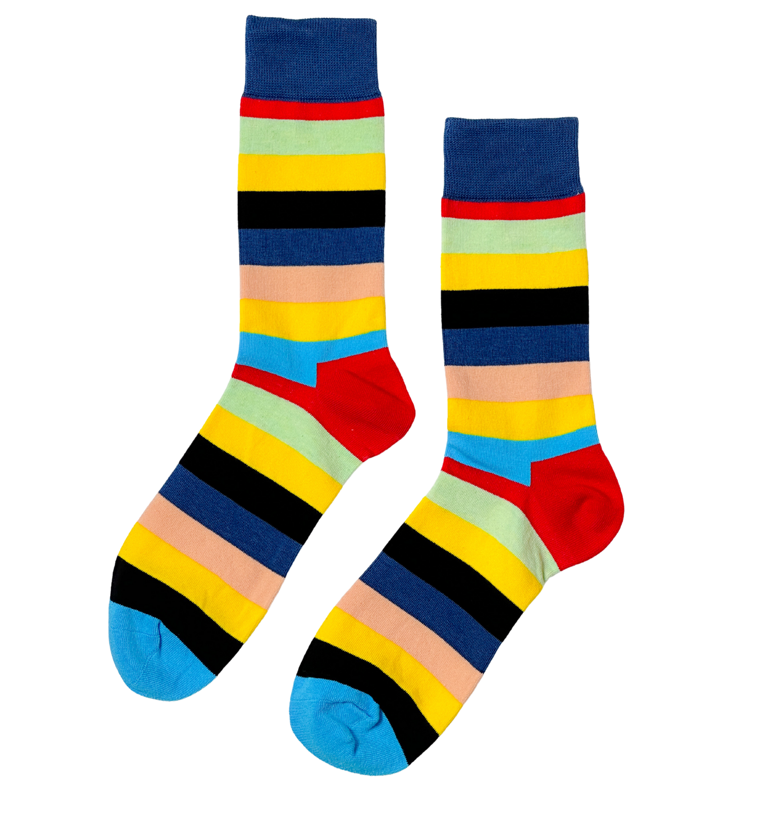 Vibrant Medley fashion socks featuring dynamic contrast stripes and vivid tones
